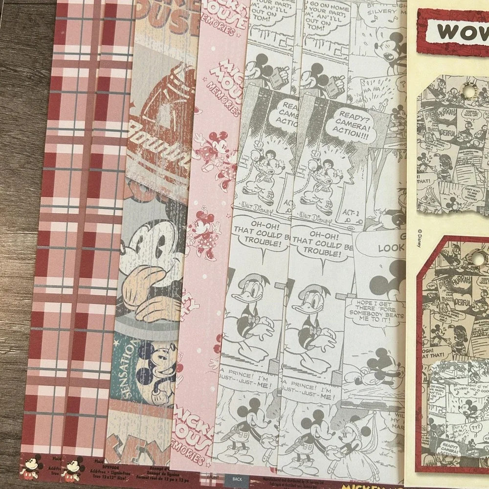 Disney Scrapbook Paper Pack Mickey Minnie‎ Comics Plaid + Instant Journaling Lot